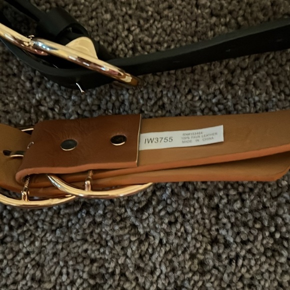 2 Belts Double Ring Buckle  Belts - Black and Brown new - Picture 2 of 3